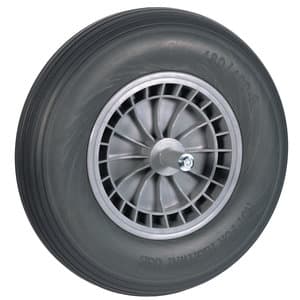 Kruiwagenwiel met grijze foamband en kunststof velg (aslengte 19 cm)