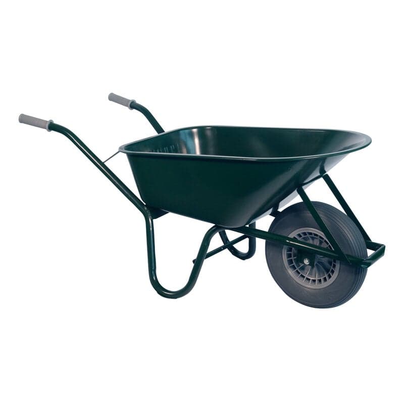 Bouwkruiwagen staal 85 L groen met softwiel