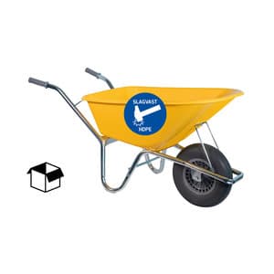 Bouwkruiwagen Basic PE 100 L geel met softwiel DOOSVERPAKKING
